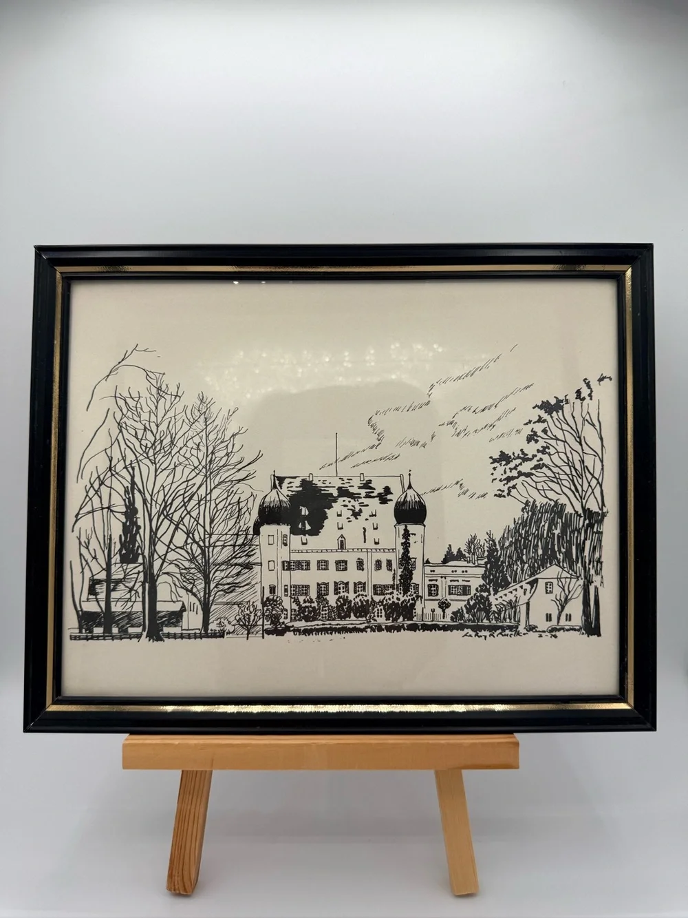 Signed Framed Black and White Castle Illustration Print– Home Art - Picture 1 of 3